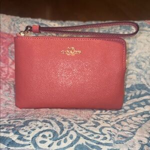 Coach Pebbled Leather Wristlet in Taffy.